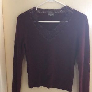 Size M Ann Taylor V neck sweater with lace & beads